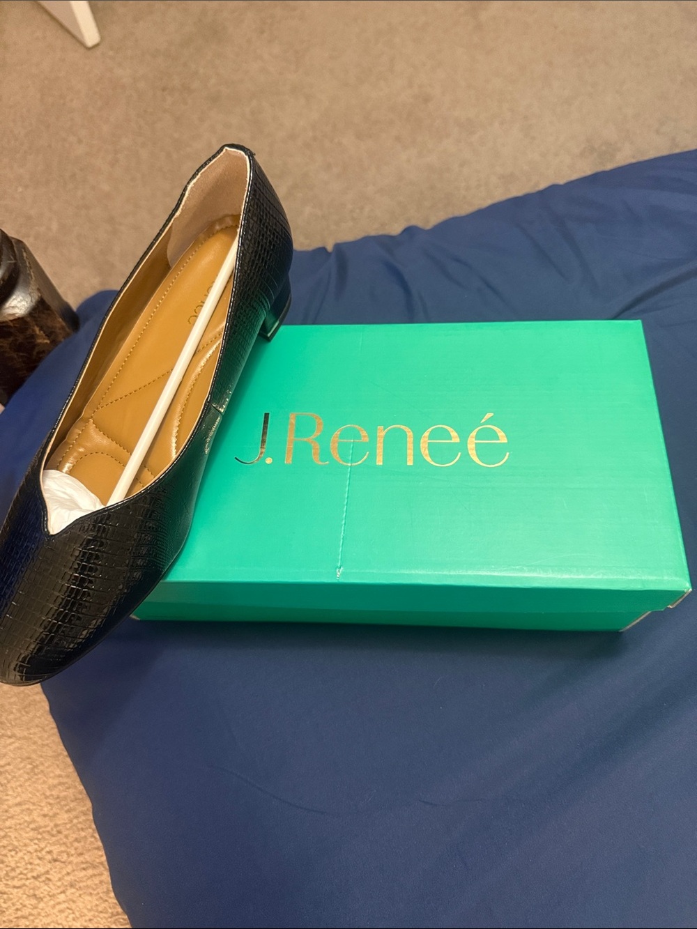 J.Renee Black Croc-Embossed Ballet Flats